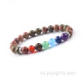 Moda 8MM cuentas cuadro Chakra gema arco iris pulsera